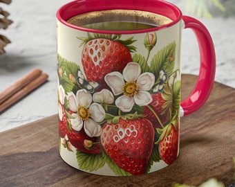 Strawberry Mug, Cottagecore Berry Coffee Cup Gift for Her, Fruit Dinnerware Kitchen Home Decor, Cottage Core Summer Party Favor Drinkware