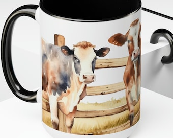Farm Cow Mug, Large Farmer Coffee Cup Dinnerware Dishes for Homesteader Rustic Farmcore Barnyard Home Decor Country Dish, Farm Animal Accent