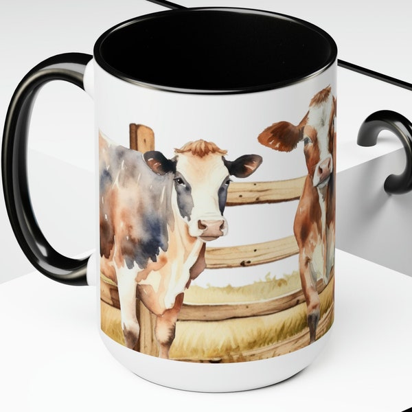 Farm Cow Mug, Large Farmer Coffee Cup Dinnerware Dishes for Homesteader Rustic Farmcore Barnyard Home Decor Country Dish, Farm Animal Accent