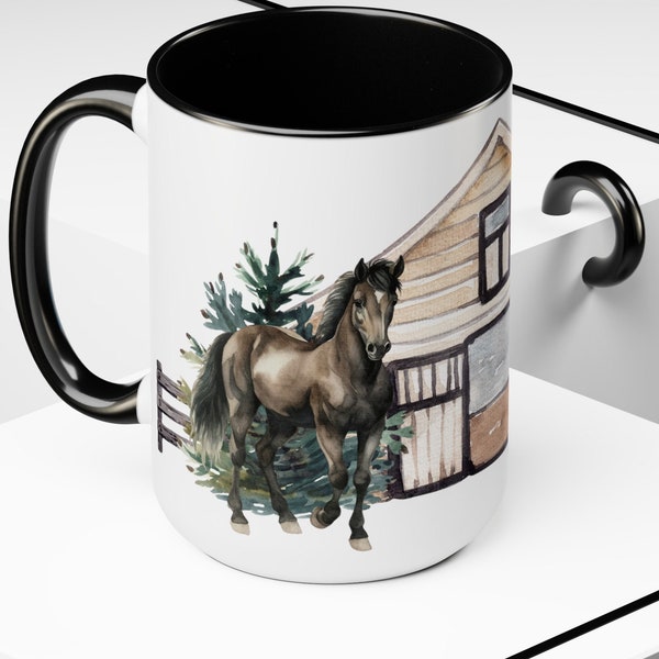 Farm Horse Mug, Large Farmer Coffee Cup Dinnerware Dishes for Homesteader Rustic Farmcore Barnyard Home Decor Country Farm Animal Accent