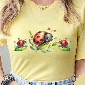Ladybug Garden Shirt, Women's Plus Size T-Shirt, Garden Insect Tshirt Gift for Her, Lady Bug Tee Shirt Present for Gardener, Bug Lover Shirt