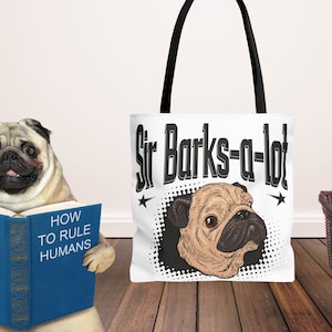 Pug Tote Bag, Funny Pug Accessories, Pug Mom Travel Bag, Retro Dog Book Bag, Pug Humor Gift, Cute Gift for Dog Parents, Vintage Pug Tote Bag