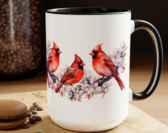 Cardinal Birds Mug, Red Bird Coffee Mug Home Decor Kitchen Dinnerware Gift, Bird Watcher Present for Mother's Day, Cardinal Bird Gift Idea