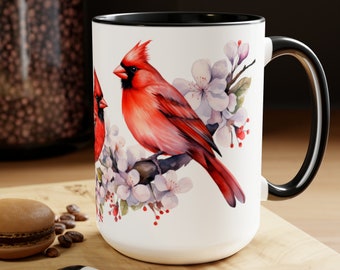 Cardinal Birds Mug, Red Bird Coffee Mug Home Decor Kitchen Dinnerware Gift, Bird Watcher Present for Mother's Day, Cardinal Bird Gift Idea