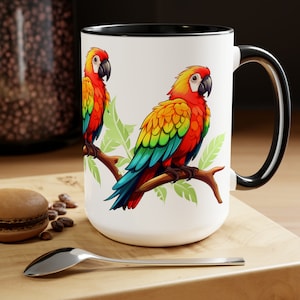 Parrot Bird Mug, Bird Mom Gift Idea, Colorful Animal Kitchen Dinnerware, Tropical Home Decor, Wildlife Nature Lover Present, Macaw Bird Mug