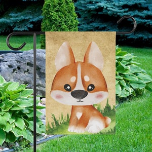 Cute Puppy Garden Banner, Cartoon Cottagecore Dog Lawn Flag, Retro Vintage Aesthetic Pet Owner Outdoor Home Decor Patio Porch Decoration