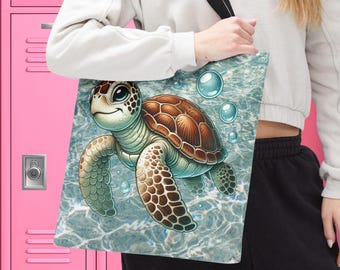 Turtle Tote Bag, Sea Turtle Travel Accessories, Cute Anmimal Shopper, Unisex Gift Bag Turtle Lovers, Wildlife Nature Lover Gift, Ocean Theme