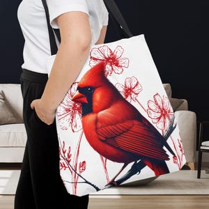 Cardinal Bird Tote Bag, Winter Red Bird Travel Bag, Wildlife Travel Bag, Cardinal Bird Gift for Grandma, Love Red Cardinal Bird Gift Idea