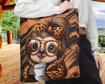 Bolsa de mano con diseño de perezoso, divertida bolsa de trabajo con diseño de perezoso otoñal para amantes del café, bonita mochila escolar con animales, bolsa de compras para accesorios de viaje para mujer