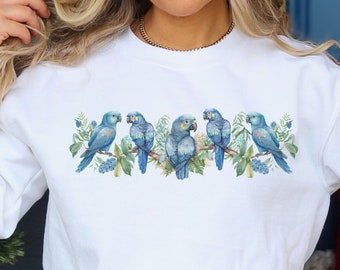 Blue Parrot Sweatshirt, Parrot Lover Gift Idea, Love Parrot Gift for Her, Plus Size Womens Clothing, Gift for Birdwatchers, Parrot Mom Gift