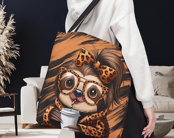 Bolsa de mano con diseño de perezoso, divertida bolsa de trabajo con diseño de perezoso otoñal para amantes del café, bonita mochila escolar con animales, bolsa de compras para accesorios de viaje para mujer