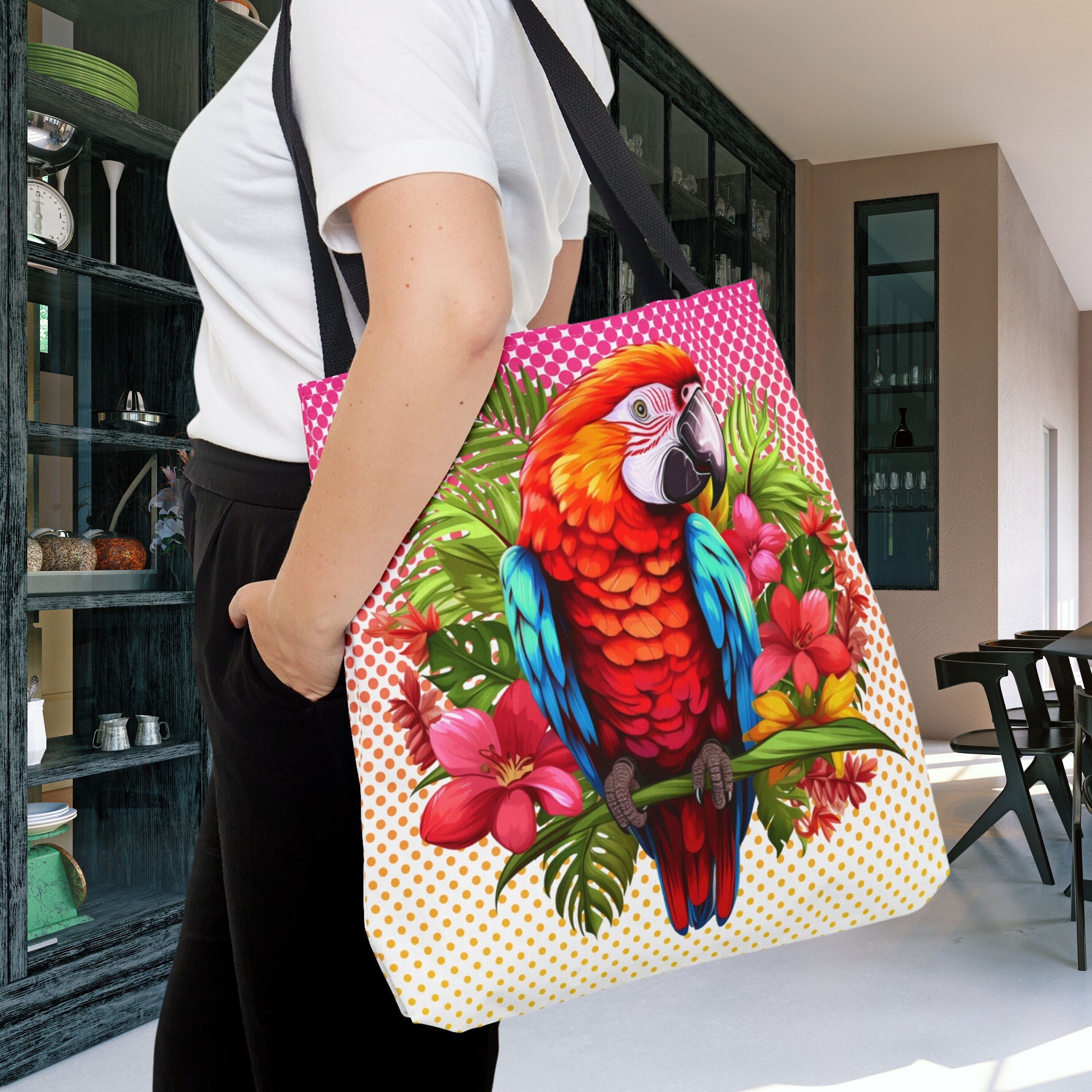 Parrot Bird Tote Bag, Botanical Flower Gift, Ladies Tropical  display picture 1