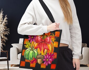 Bolsa de mano para la cosecha de calabazas, bolsa de mano para el mercado de otoño, regalo floral otoñal de estilo cottagecore, bolsa de compras de temporada para el mercado de agricultores, bolsa de regalo para anfitrionas de fiestas