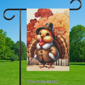 Pilgrim Turkey Thanksgiving Garden Flag, Funny Fall Yard Décor, Holiday Outdoor Porch Decoration, Farmhouse Seasonal Garden Flag with Turkey