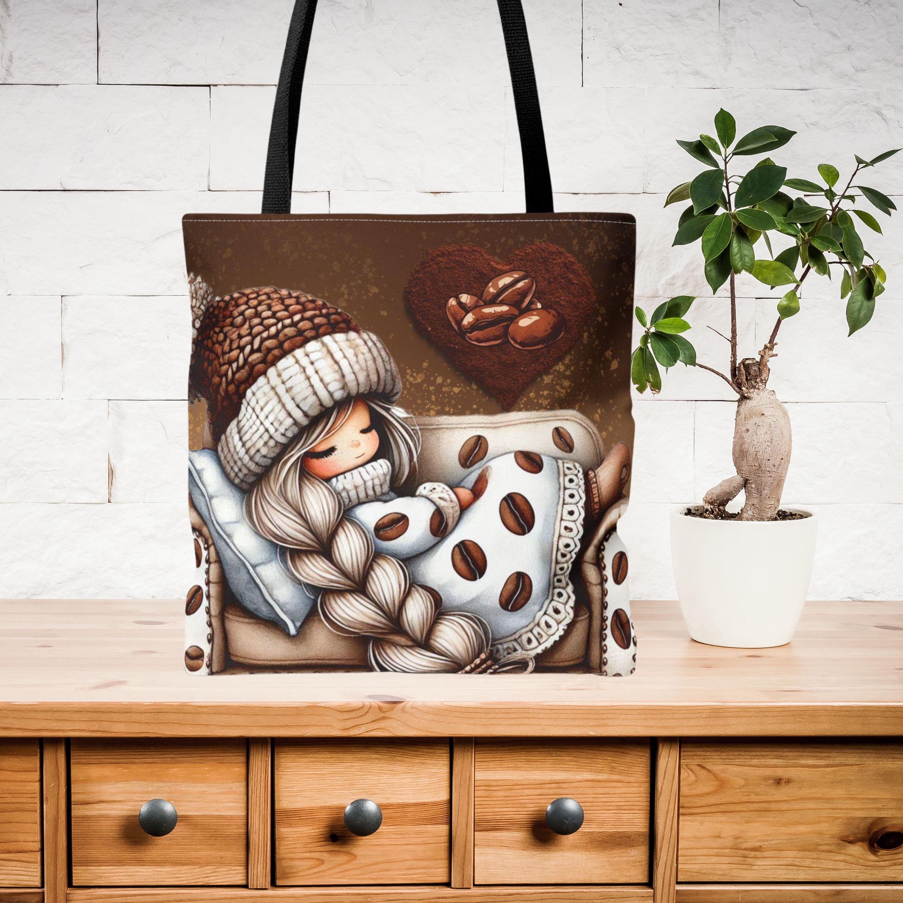 Gnome Tote Bag, Coffee Lover Garden Gnome Bookbag Carryall Gift