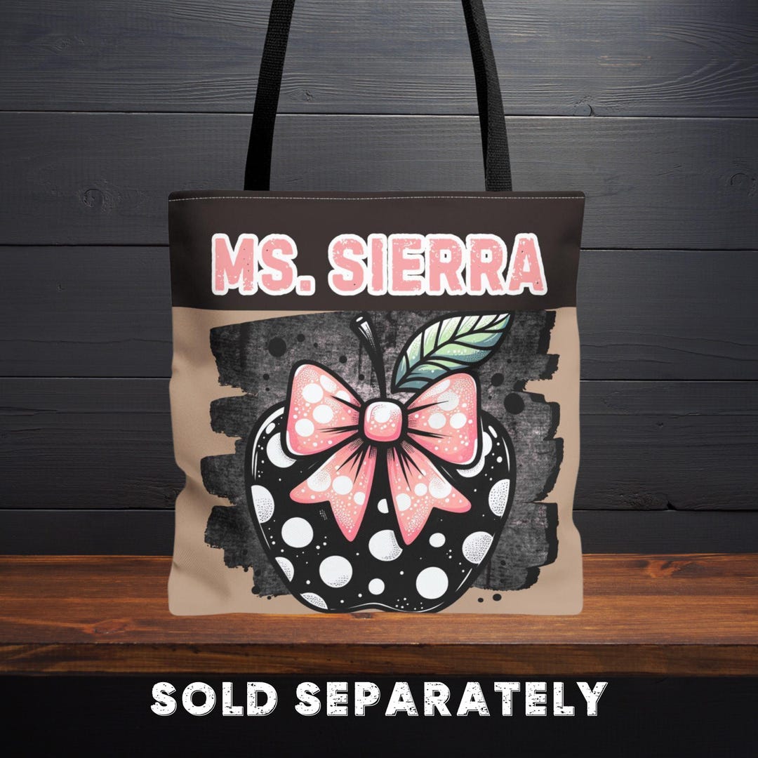 Personalized Teacher Tote Bag | Custom Name Apple & Bow Design | Cute ...