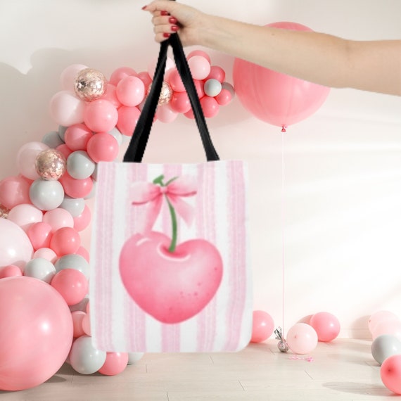 Preppy Pink Bow Canvas Tote Bag - Reusable Grocery & School Bag, Cute Shoulder Bag For Work, Travel, Or Shopping - View #3