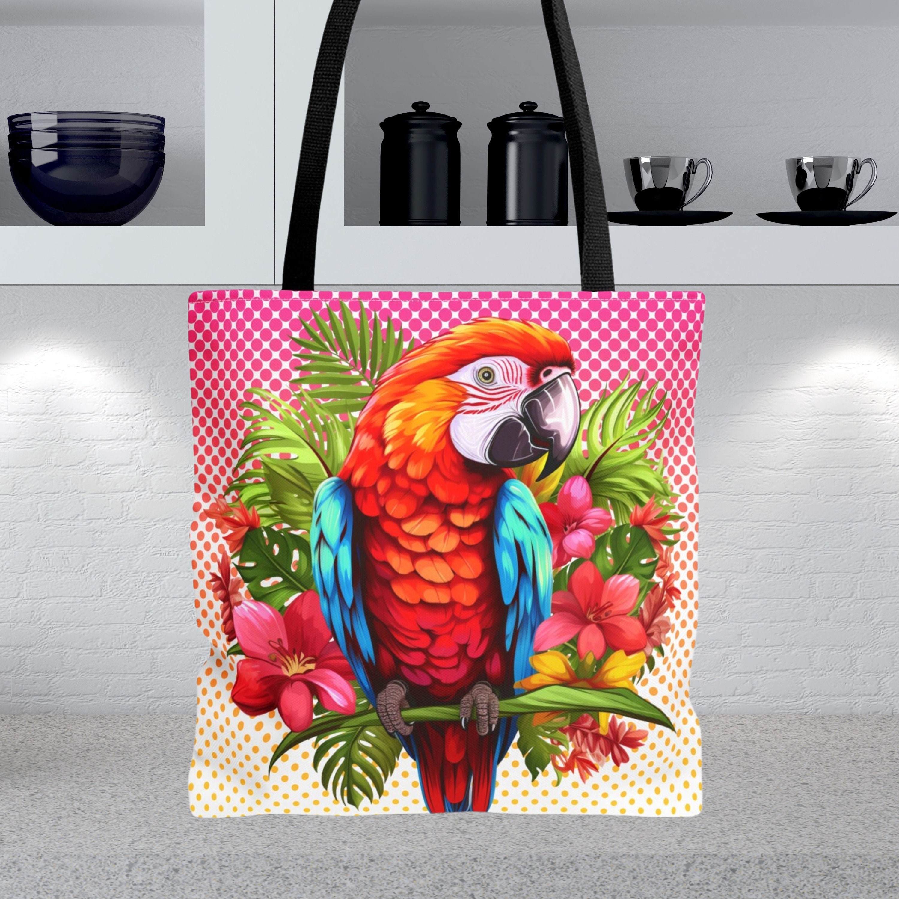 Hermes Authentic Multi-colored Vintage Tote One Shoulder Bag Flower Bird Parrot Cloth handbag Hermès Green in Cloth - 57049931 main image 4