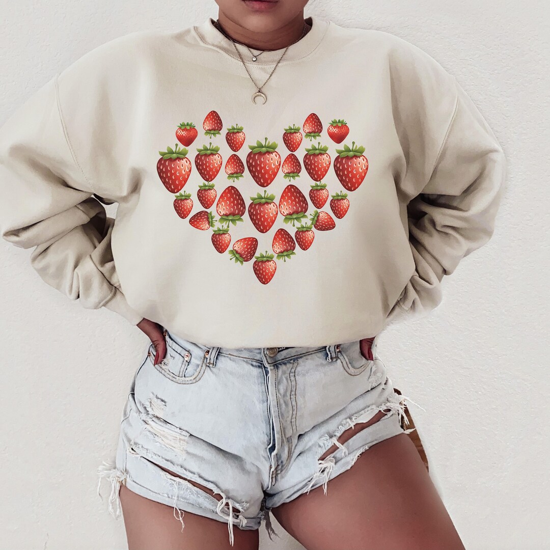 Strawberry Heart Sweatshirt, Women's Plus Size Berry Shirt, Ladies
