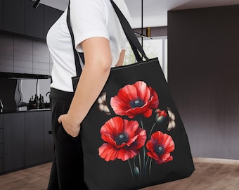 VISESUNNY Women's Large Canvas Tote Bag - Red Poppy Print, Roomy Shoulder Bag For Beach, Travel, Groceries - View #6