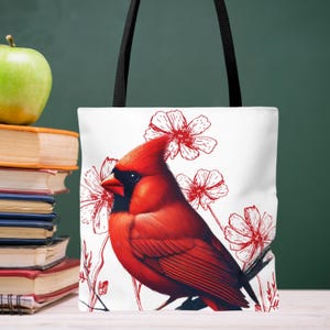 Cardinal Bird Tote Bag, Winter Red Bird Travel Bag, Wildlife Travel Bag, Cardinal Bird Gift for Grandma, Love Red Cardinal Bird Gift Idea