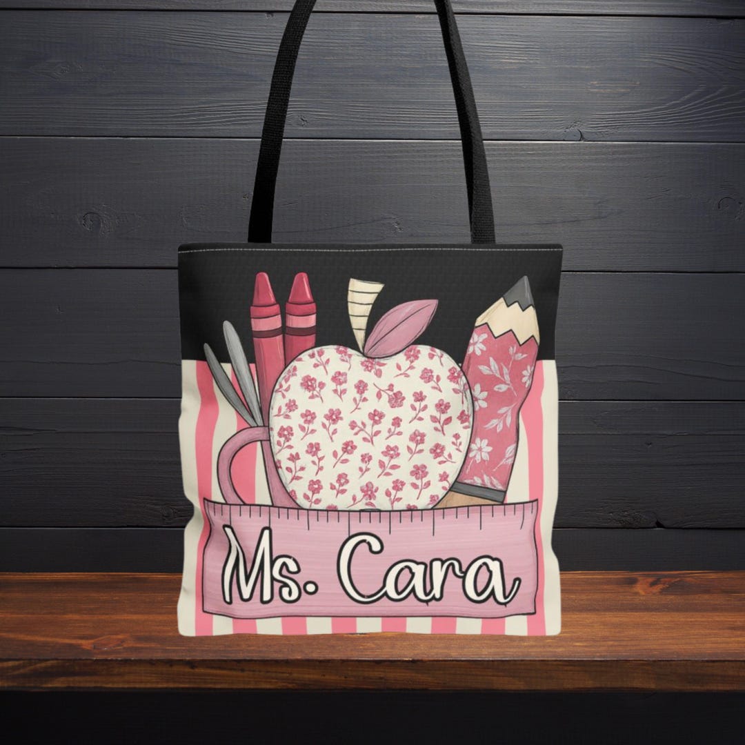 Personalized Teacher Tote Bag | Custom Name Apple & Pencil Design ...