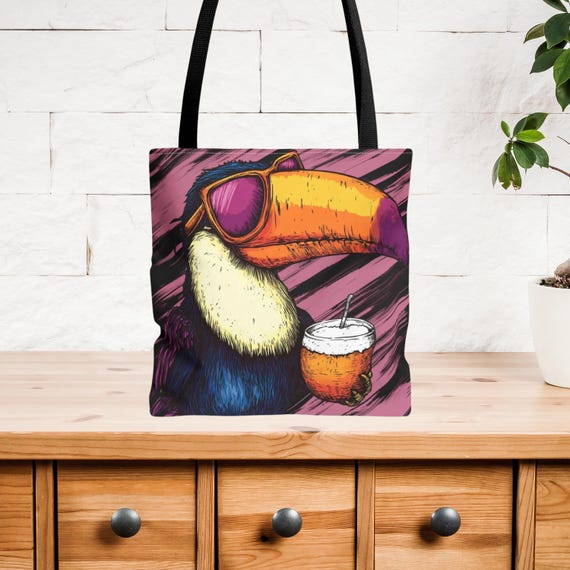 Toucan Tropical Drink Tote Bag, Vacation Travel Accessory  display picture 1