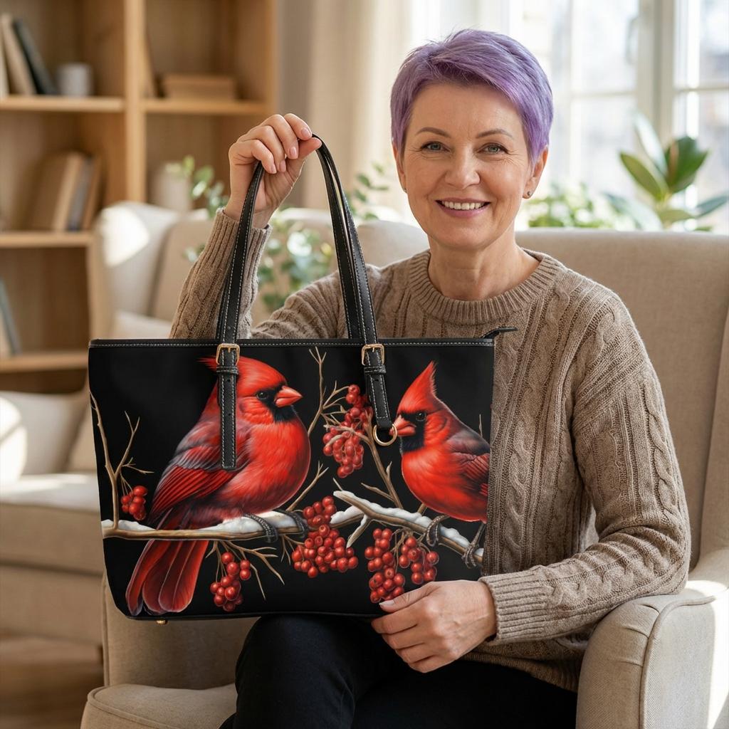 Cardinal Birds PU Leather Shoulder Bag | Red Cardinals on Branches