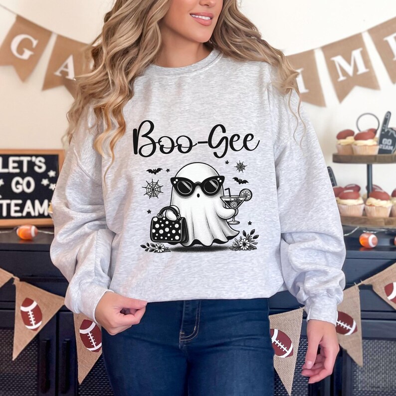 Boogee Halloween Sweatshirt, Ladies Autumn Cozy Holiday Clothing, Womens Funny Fall Bougee Pun