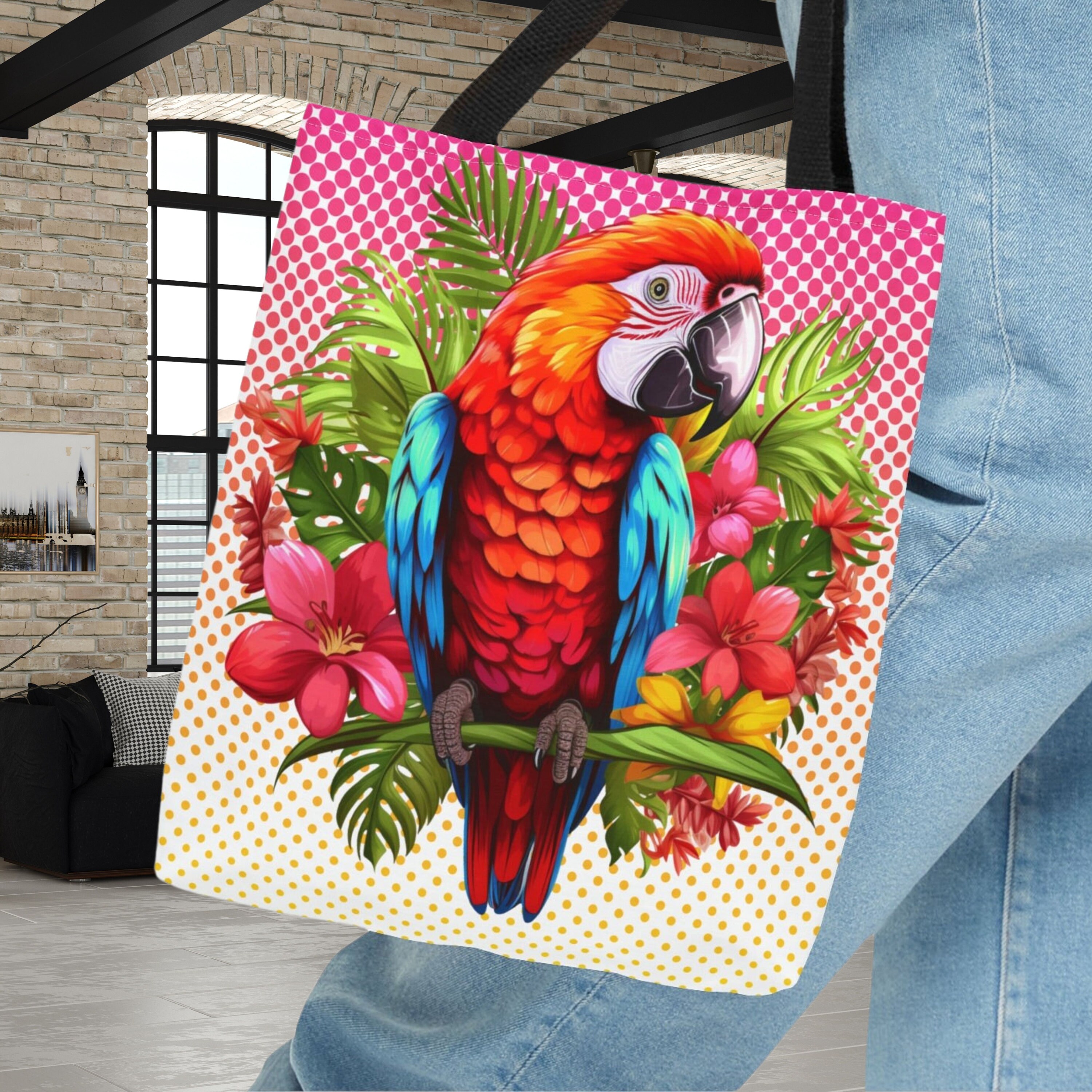Hermes Authentic Multi-colored Vintage Tote One Shoulder Bag Flower Bird Parrot Cloth handbag Hermès Green in Cloth - 57049931 main image 2