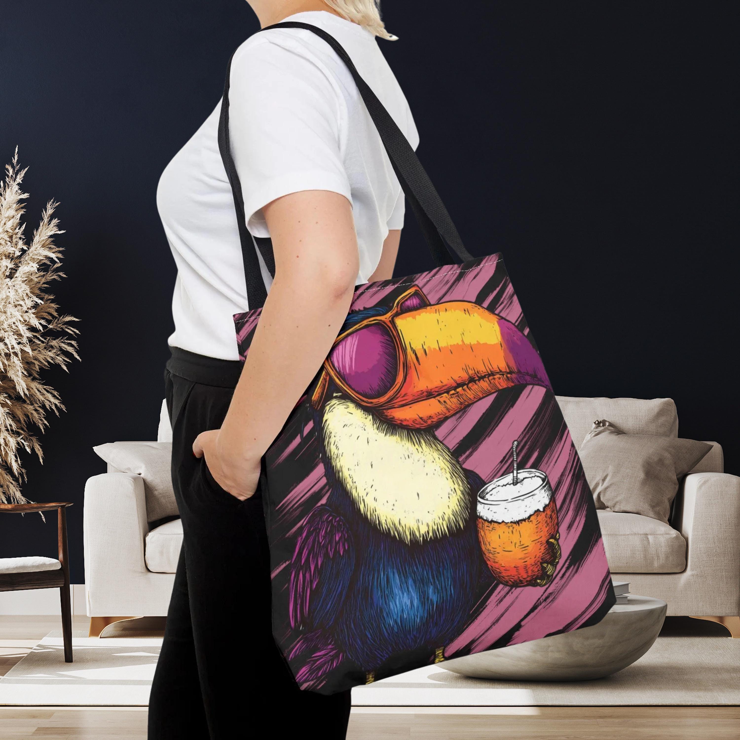 Toucan Tropical Drink Tote Bag, Vacation Travel Accessory 