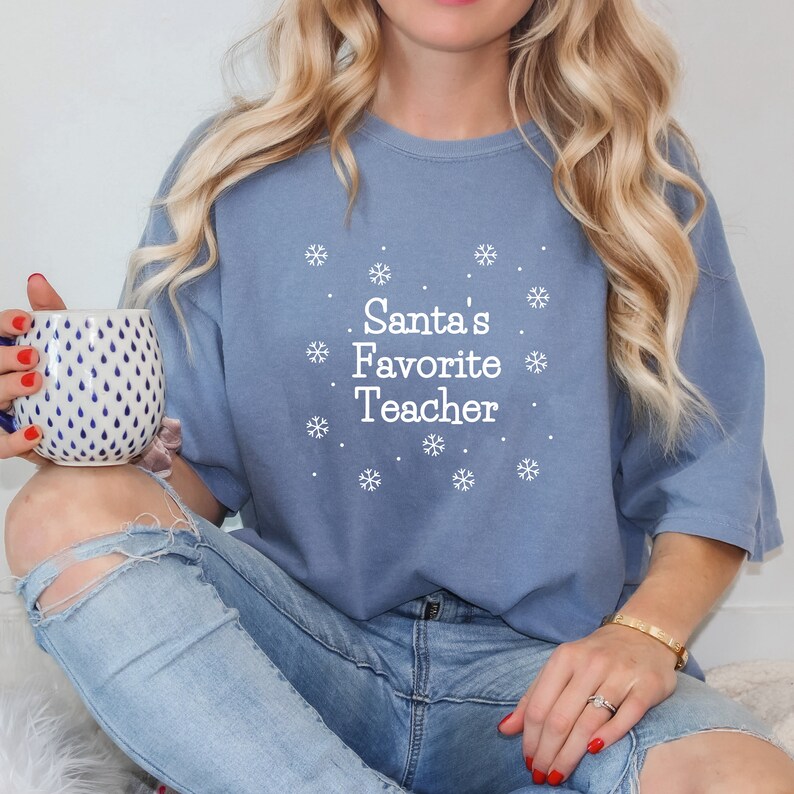 Funny Teacher Christmas Tshirt, Santas Favorite Schoolteacher Tshirt