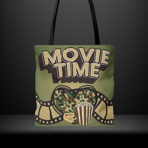Movie Time Camo Cinema Ticket Theme Tote Bag, Military Army Green Camouflage Movie Night Popcorn   Party Favor Door Prize Reusable Gift Sack