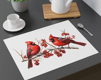 Cardinal Birds Placemat, Red Bird Table Decor, Winter Kitchen Accent, Nature Dining Gift, Christmas Cardinal Home Decoration