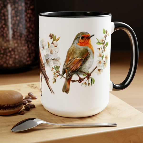 Wild Bird Coffee Mug, Floral Botanical Nature Lover Wildlife Animal Dinnerware Home Decore Kitchen Cup Gift for Her, Spring Flower Dishes