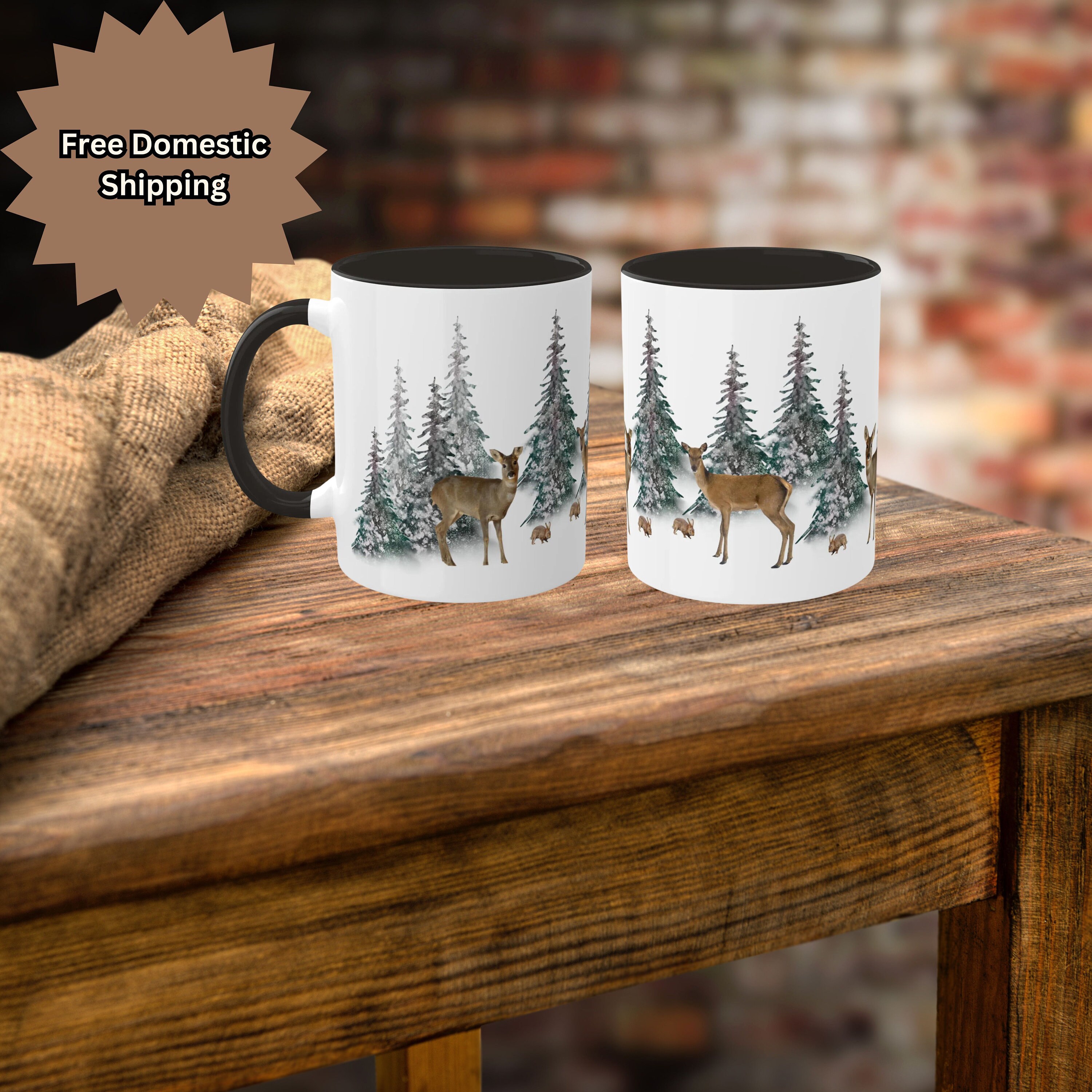 Deer Wildlife Winter Coffee Mug, Gift for Hunters, Hunting Season