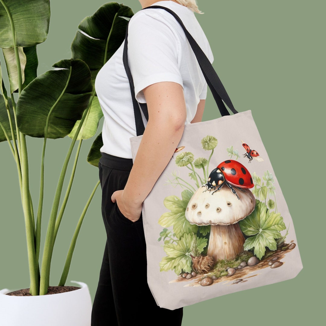 Ladybug Mushroom Cottagecore Forest Tote Bag, Vintage Garden Gift for ...