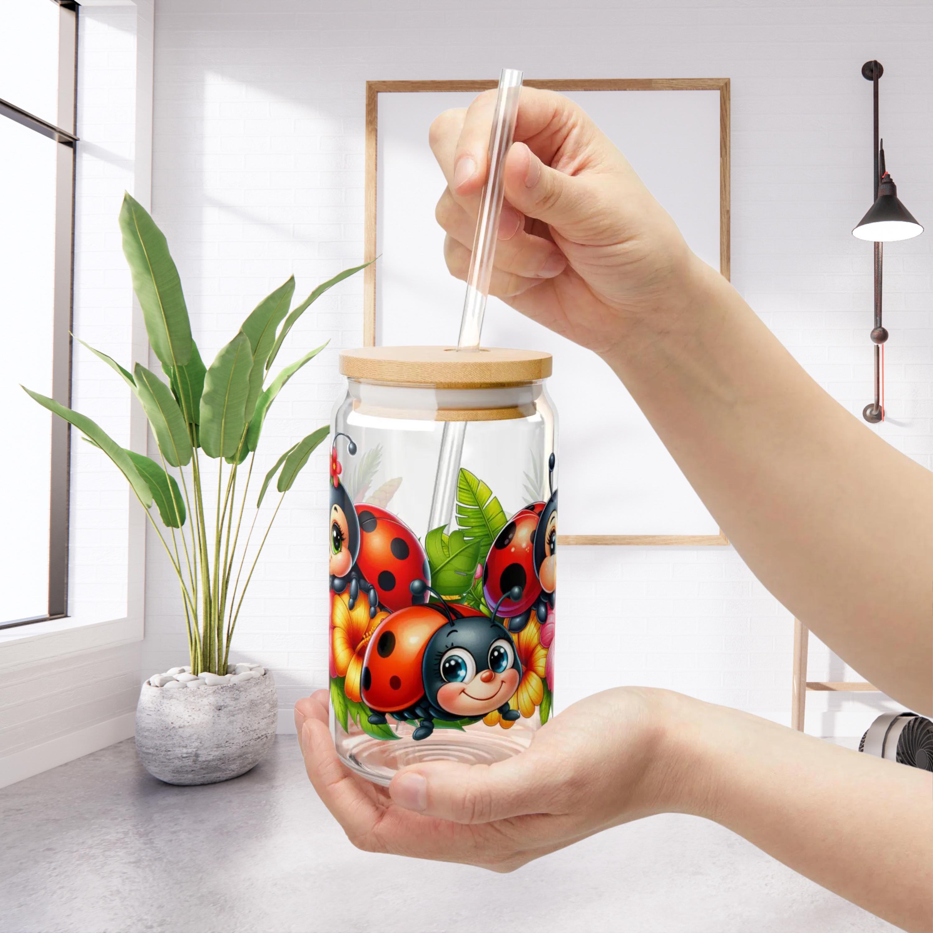 Ladybug Glass Can Cup With Bamboo Lid and Straw, 16oz - Etsy