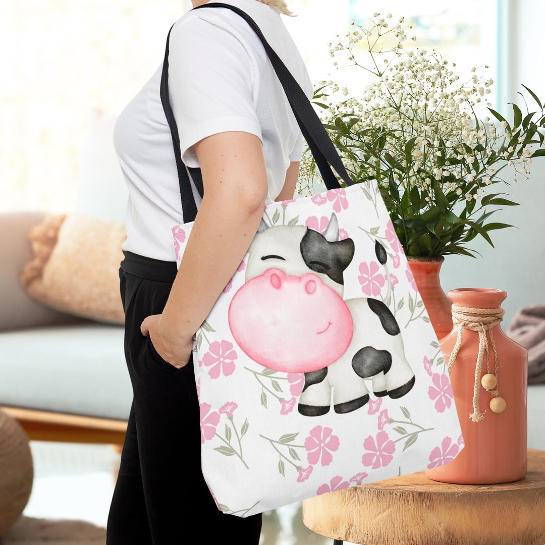 Kunlisa Cow Print Canvas Tote Bag - Reusable Shopping Bag, 14x15 Inches, Cute Gift For Cow Lovers