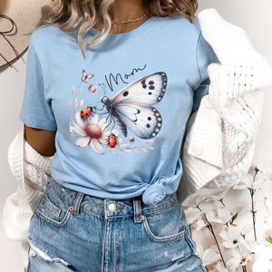 Mom Butterfly Ladybug T-Shirt, Spring Floral Butterfly, Lady Bug Summer Top for Mothers, Women's Plus Size Spring Tshirt, Butterfly Mom Tee