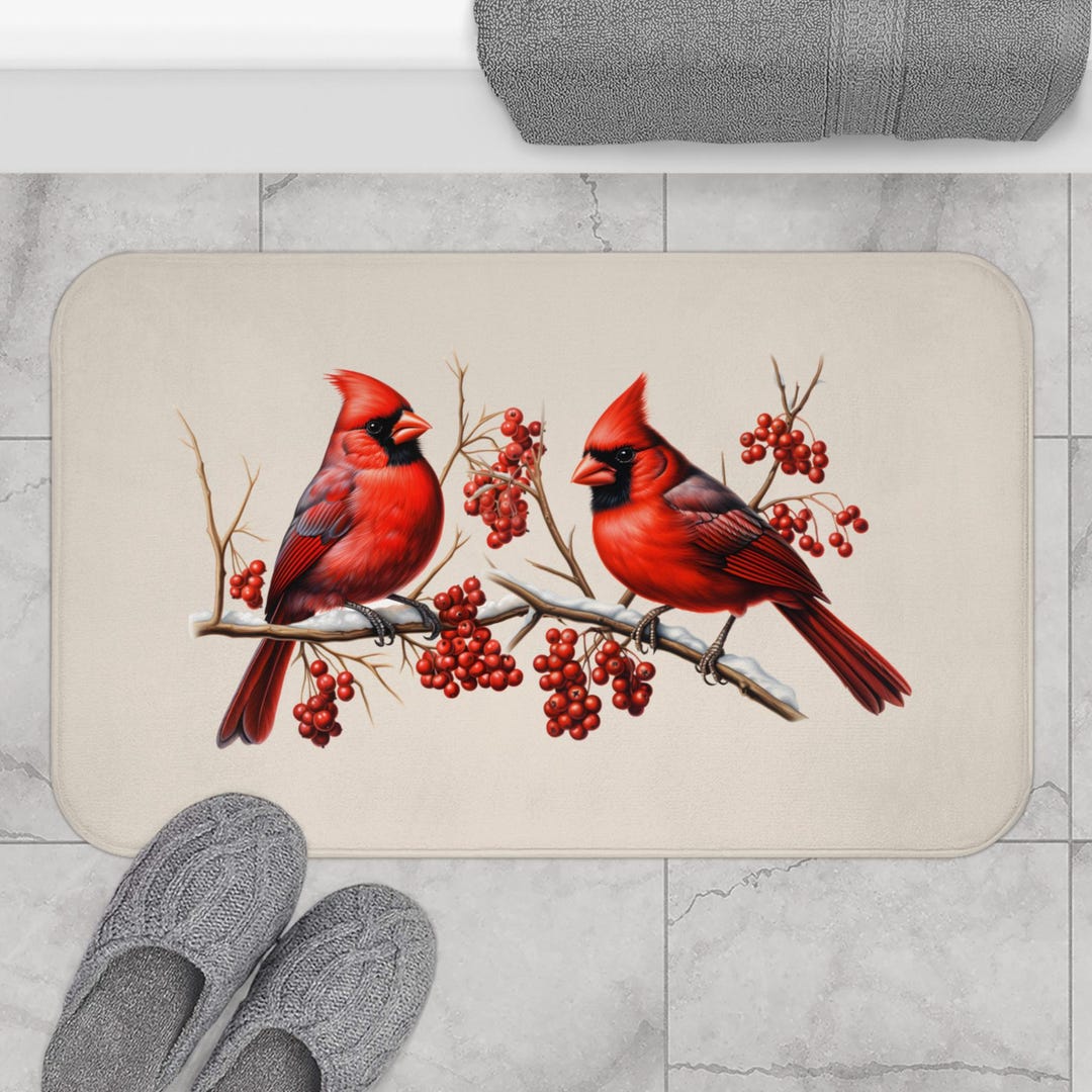 Cardinal Bird Bathmat, Red Cardinal Winter Decor, Nature Bird Lover ...