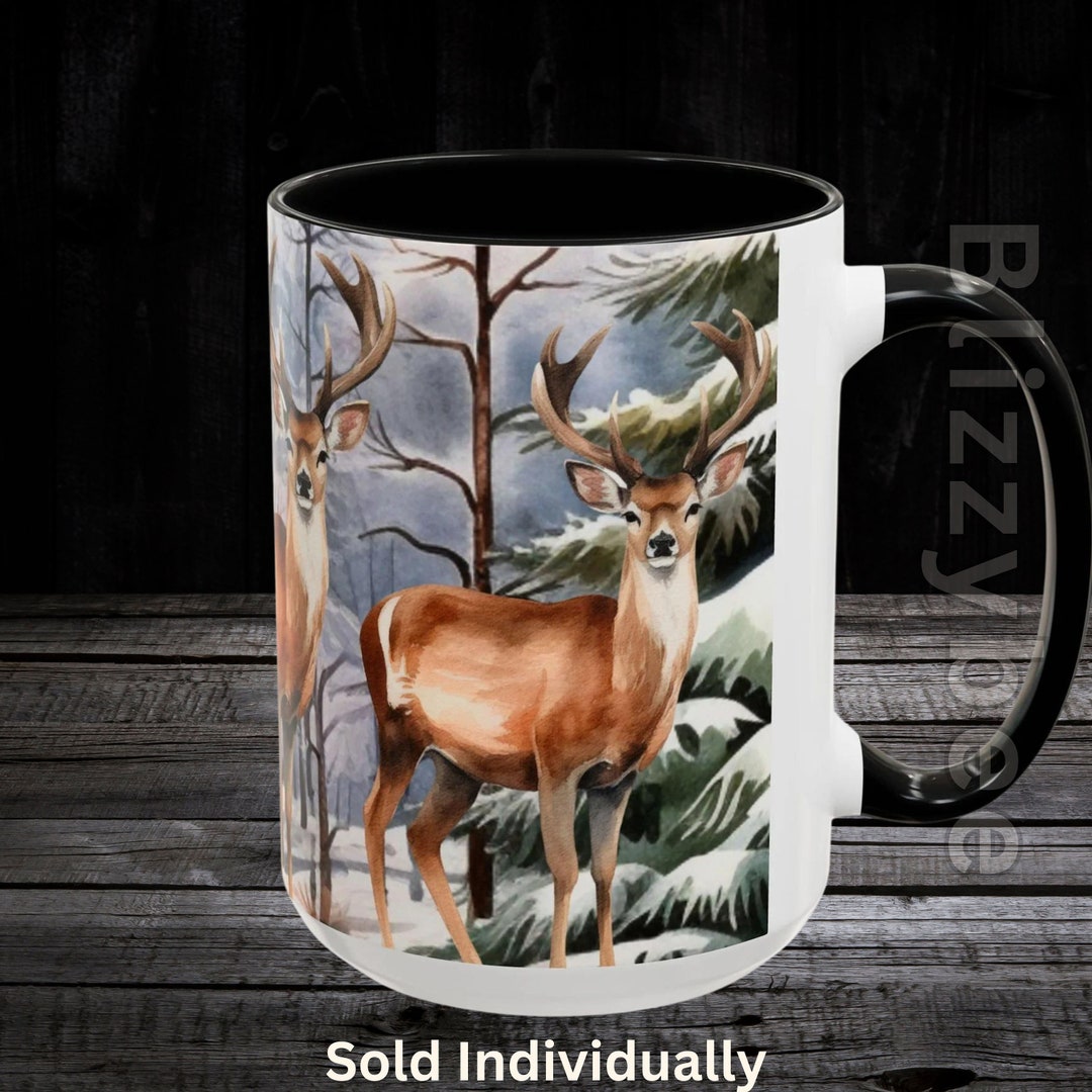 Buck Deer Mug, Hunter Winter Snow Wildlife Gift, Forest Animal Mountain ...