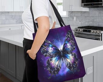 Butterfly Tote Bag, Purple Celestial Butterfly Travel  display picture 2