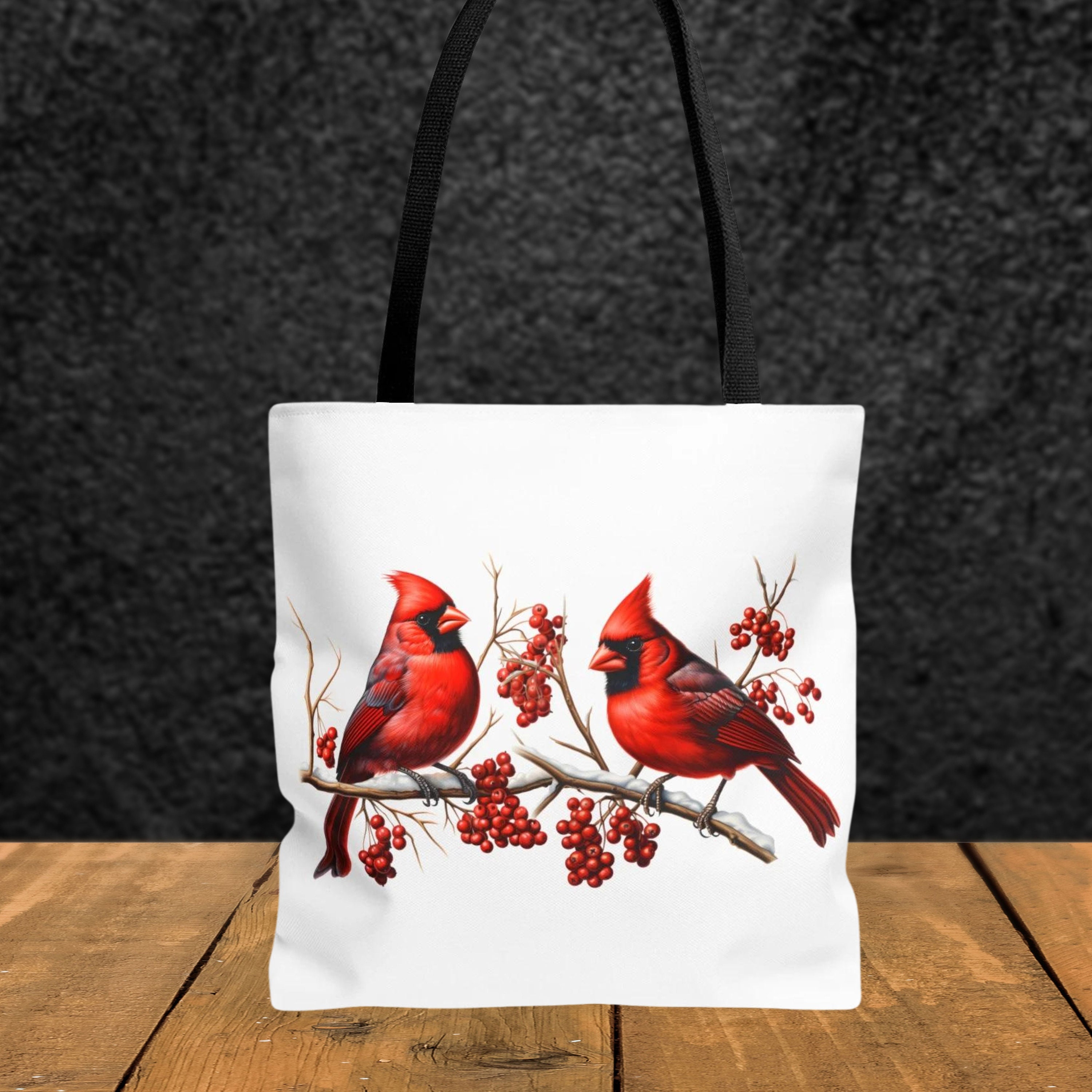 Cardinal Bird Tote Bag, Winter Red Bird Travel Bag, Wildlife