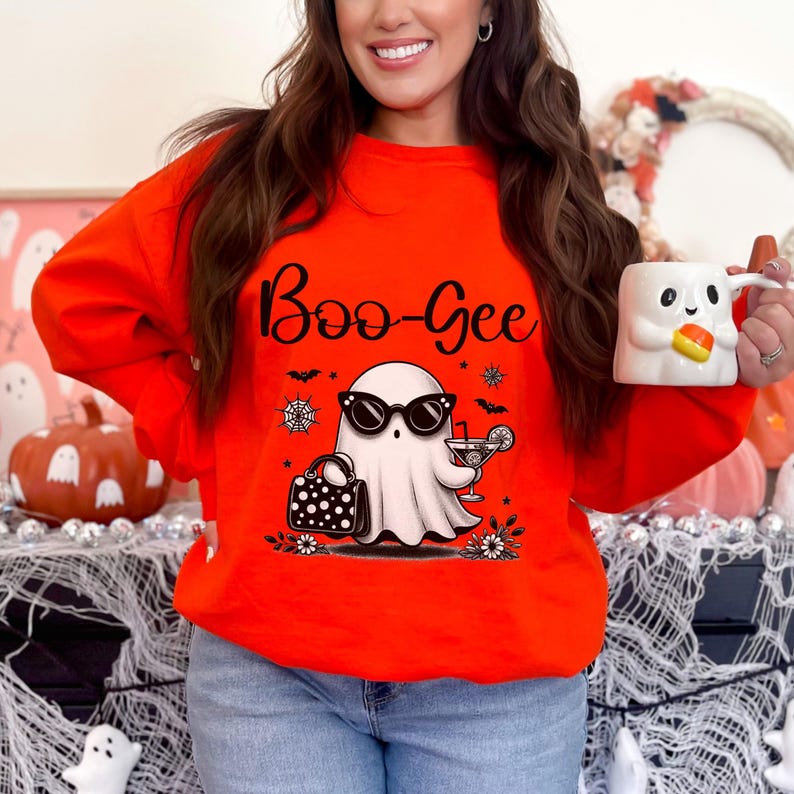 Boogee Halloween Sweatshirt, Ladies Autumn Cozy Holiday Clothing, Womens Funny Fall Bougee Pun