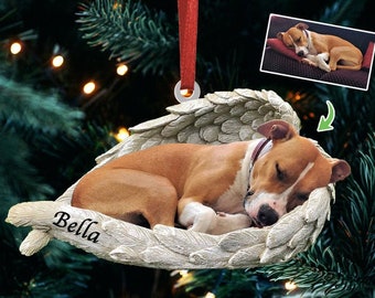 Personalized Photo Dog Loss Memorial Ornament, Sleeping Pet Within Angel Wings, Loss Pet Gifts, Dog Lovers Gift, Custom Pet Ornament Gift