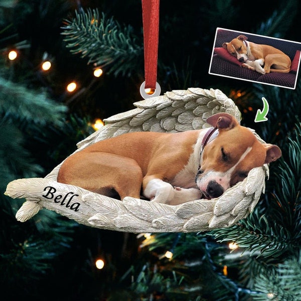 Personalized Photo Dog Loss Memorial Ornament, Sleeping Pet Within Angel Wings, Loss Pet Gifts, Dog Lovers Gift, Custom Pet Ornament Gift
