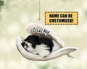 Personalized Shih Tzu Angel Sleeping Car Ornament In The Wings Ornament, Custom Dog Photo, Memorial Dog Gifts, Gift For Dog Lovers
