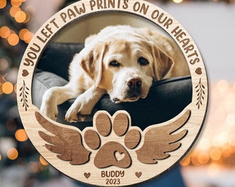 Custom Dog Photo Ornament, Dog Memorial Gift, Loss of Pet, Pet Ornament, Christmas Keepsake, Dog Memorial Ornament, You Left Paw Prints