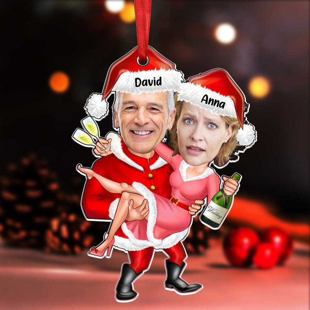 Funny Christmas Couple Custom Photo Acrylic Ornament, Personalized Photo Ornament, Funny